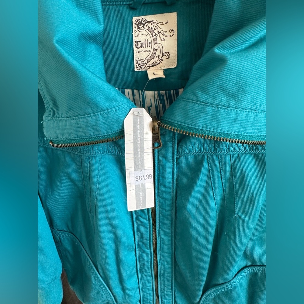 ✨NWT✨ Tulle Corduroy zip up jacket with large collar 3/4 length sleeves size L - Picture 6 of 14